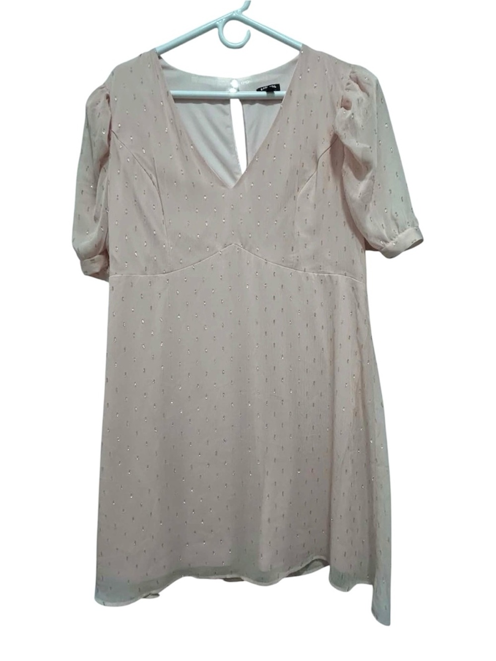 Express Light Pink V-Neck Mini Dress with Puff Sleeves